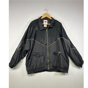 Retro 90s Active Frontier Mens 2X Black Quilted‎ Nylon Windbreaker Jacket Russia